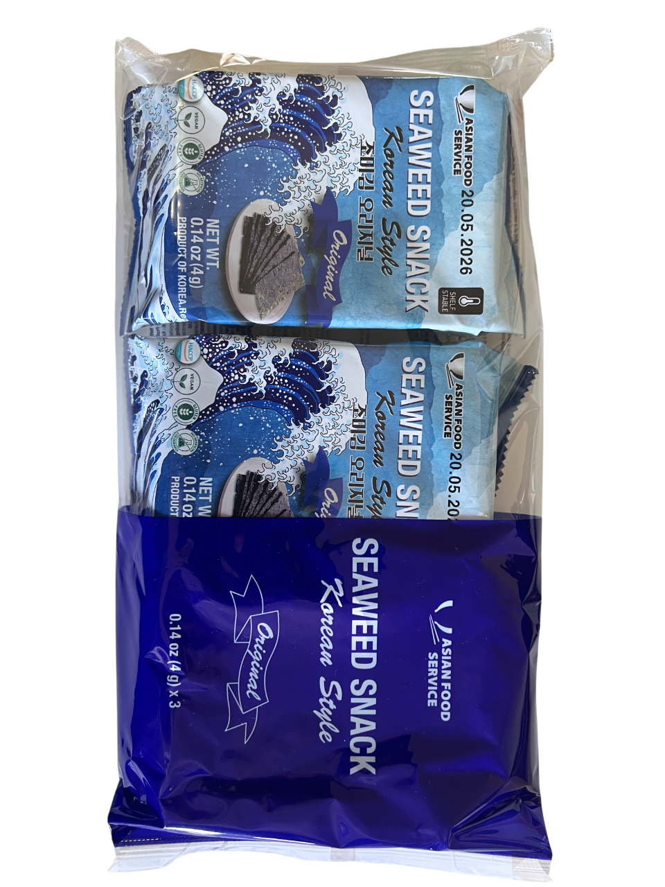 Asian Food Service Seaweed Snack Original 48g 4 x 3 Pack – Korean Style Roasted Seaweed – Light & Crispy – Individually Wrapped Portions – Multipack