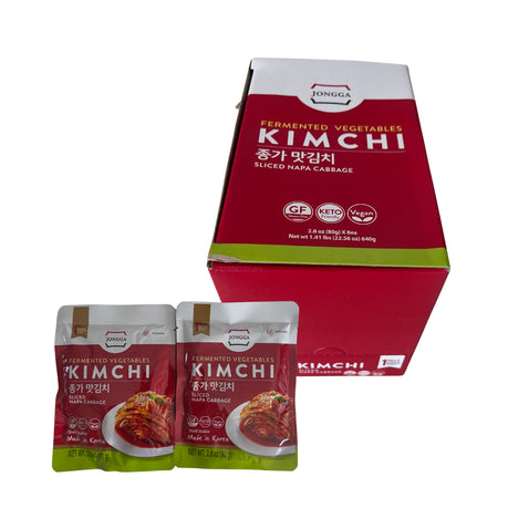 Jongga Kimchi 8×80g - Authentic Korean Fermented Napa Cabbage, Vegan